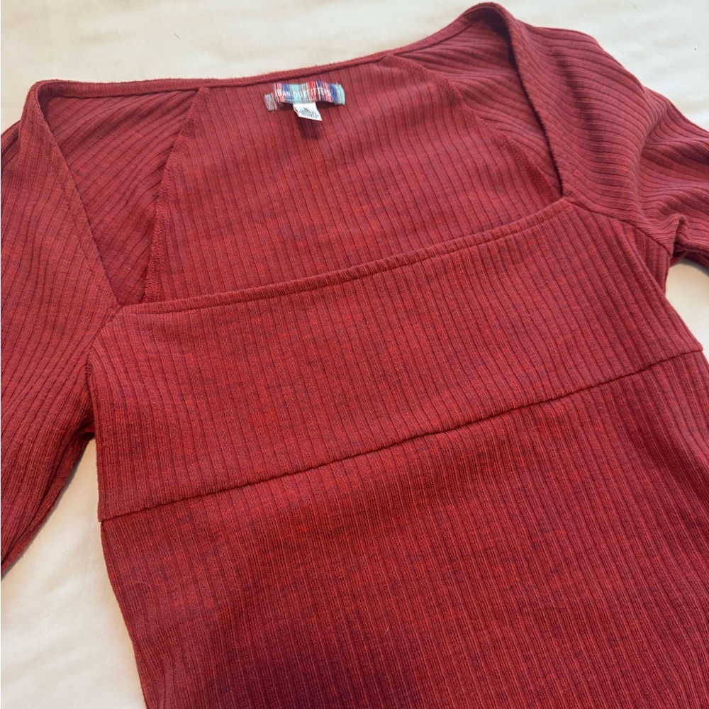 Urban Outfitters Ribbed Red Long Sleeve Top